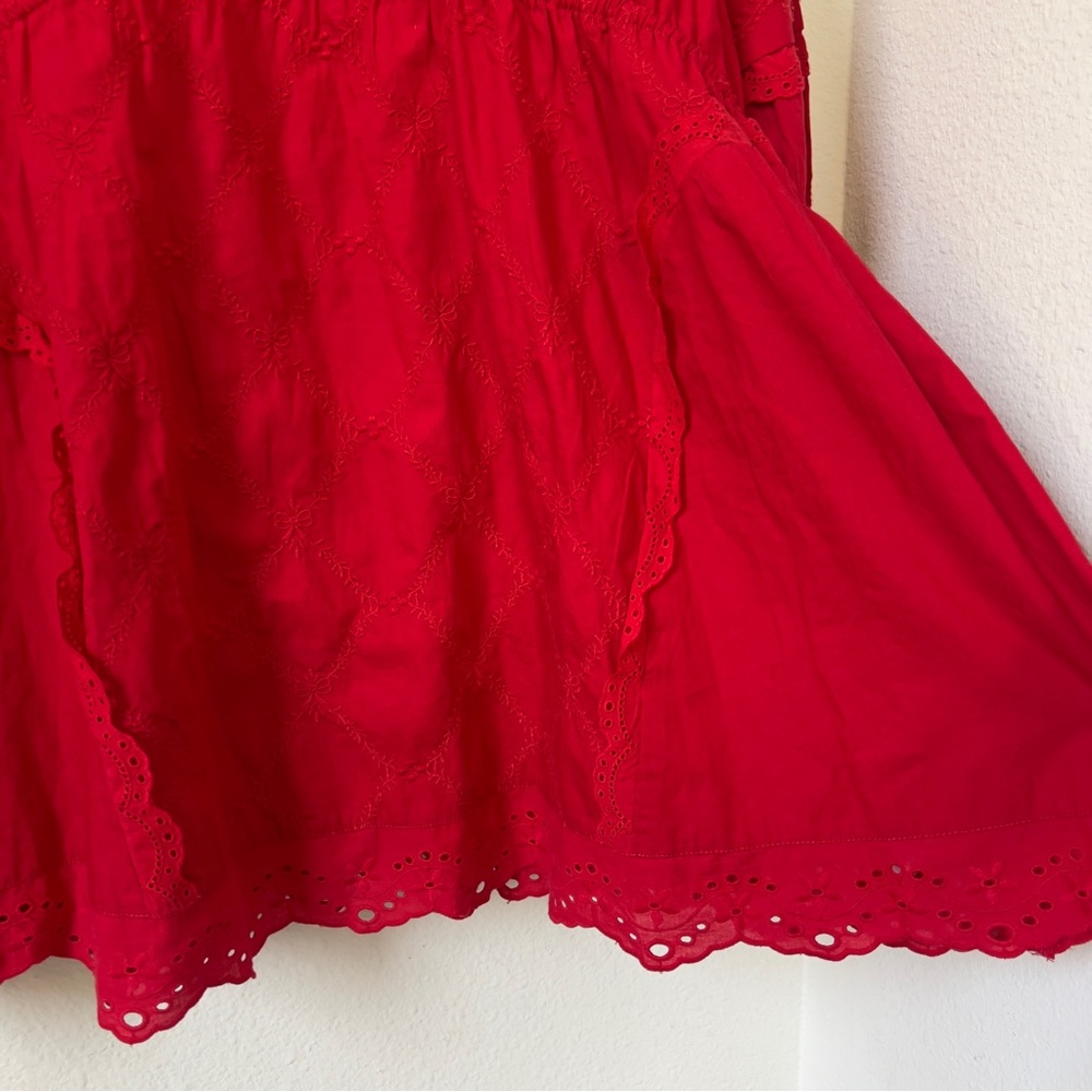 NWOT Damson Madder Clancy Embroidered Long-Sleeve Mini Dress in Red - Picture 8 of 13